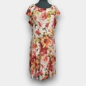 Ronni Nicole Women’s Fit Flare Dress 12 Floral Back Zip Textured Cap Sleeve
